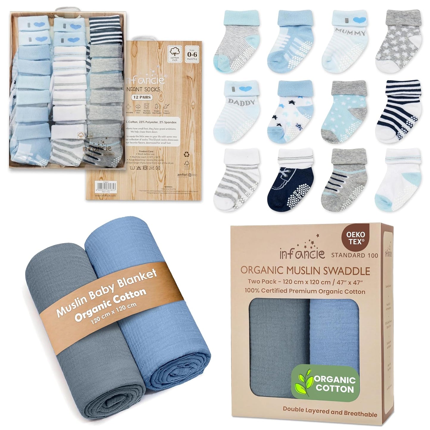 Non-Slip Baby Socks Baby Blanket Bundle – Essential Cotton Comfort for Moms & Babies