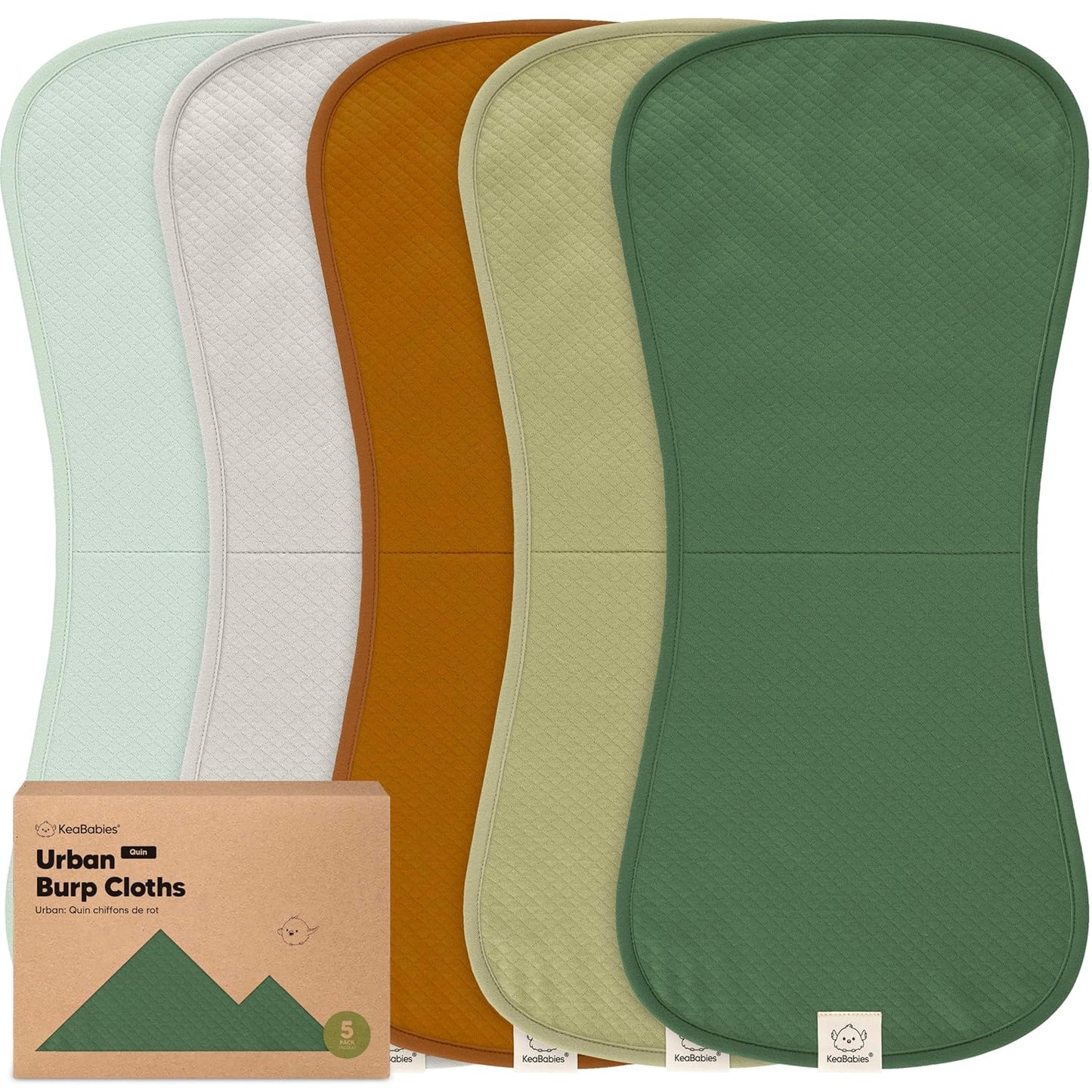 KeaBabies 5-Pack Organic Burp Cloths Baby Girl, Boy - Extra Large, Absorbent Baby Burp Cloths, Soft Burping Cloths for Babies, Newborn Burp Clothes, Cotton Burp Rags,Thick Burp Cloth (Hunter/Quin)