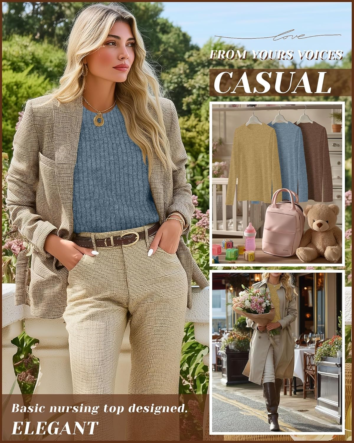 3 Pack Women's Nursing Long Sleeve Tops Breastfeeding Thermal Sweaters with Hidden Zipper Maternity Ribbed Shirts