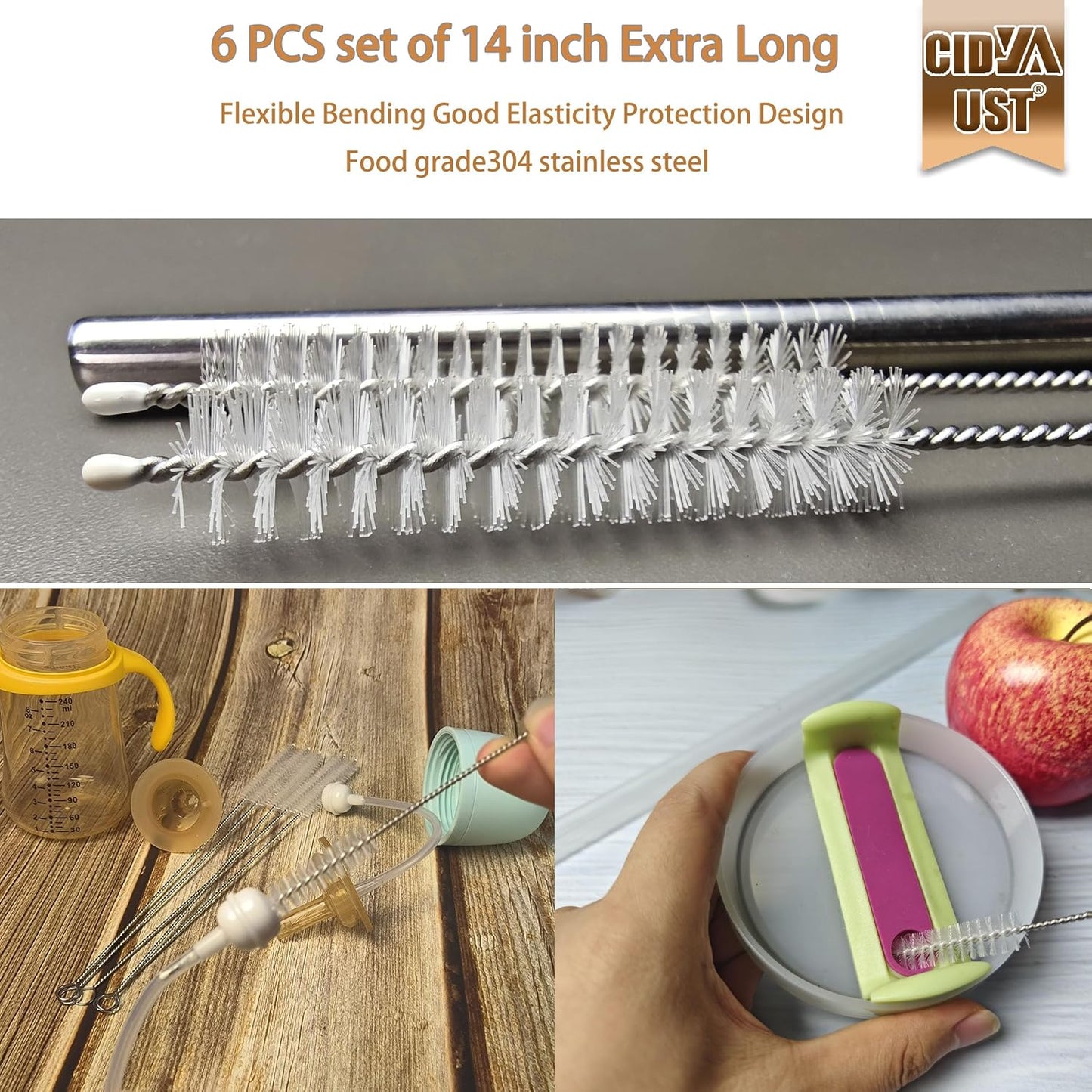 2 Pack 12-inch Straw Cleaner Brush, Reusable Metal Handles Straw Cleaner for 40/30/20 oz Stanley Mugs, 12mm Wide Cleaning Brush Suitable for Baby Bottles, Stainless Straw, Glass, Water Bottles