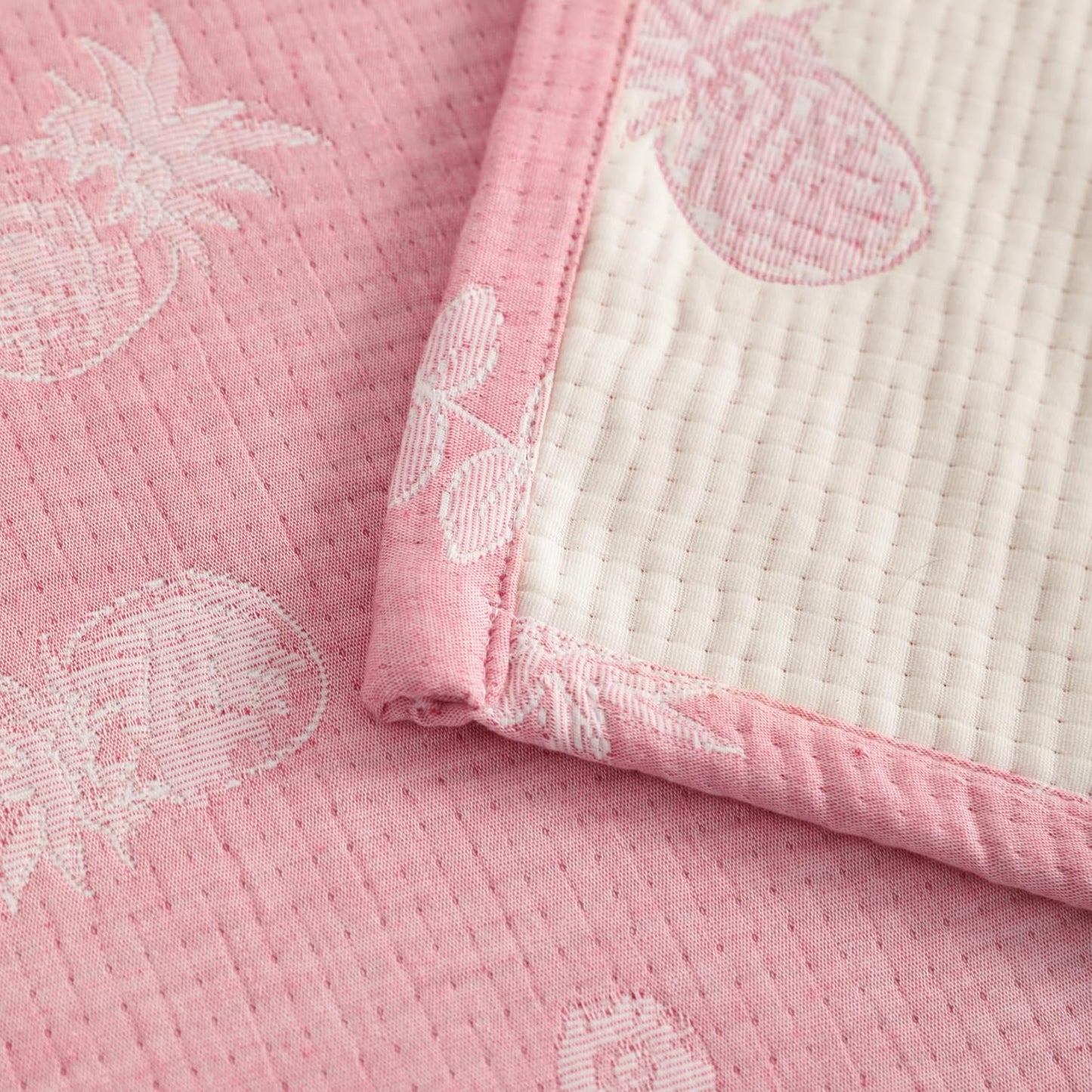 NTBAY 3 Layer Toddler Blanket, Muslin Cotton Jacquard Bed Blankets, Lightweight Thermal Baby Blanket, Super Soft and Warm Crib Blanket for All Seasons, Decoration Gift, 30"x40", Pink Pineapple