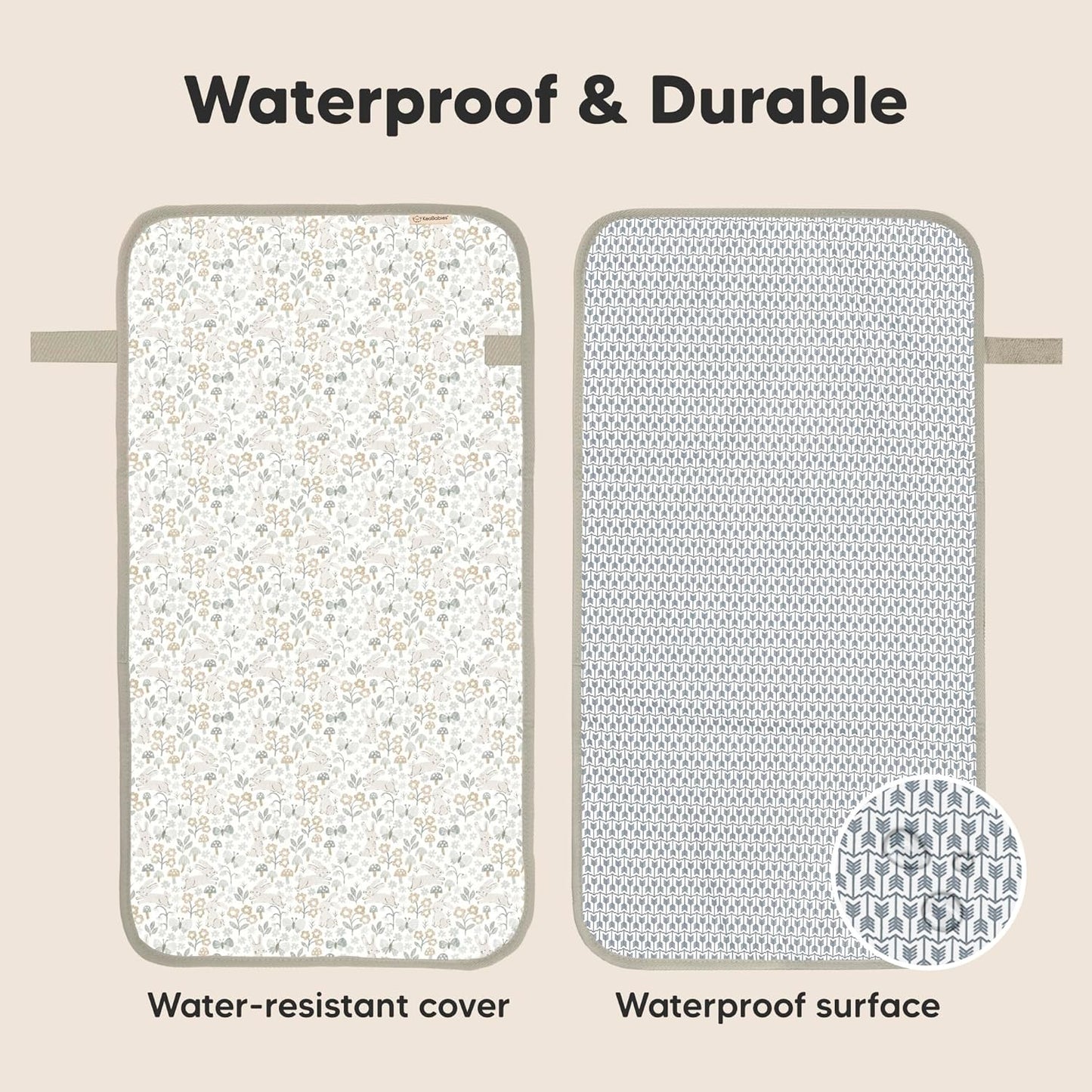 KeaBabies Portable Diaper Changing Pad, Easy Wipe Clean - Foldable Waterproof Baby Changing Mat for Diaper Bag, Compact, Lightweight, 25x13 Newborn, Infant, Baby Changer Travel Essential (Prairie)