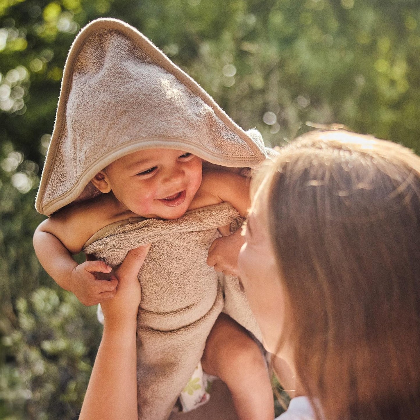Baby Hooded Towel – Organic Cotton Baby Bath Towels, 32" x 32" Super-Soft and Absorbent Baby Towels for Newborn 2-Pack (Blush/Fog)