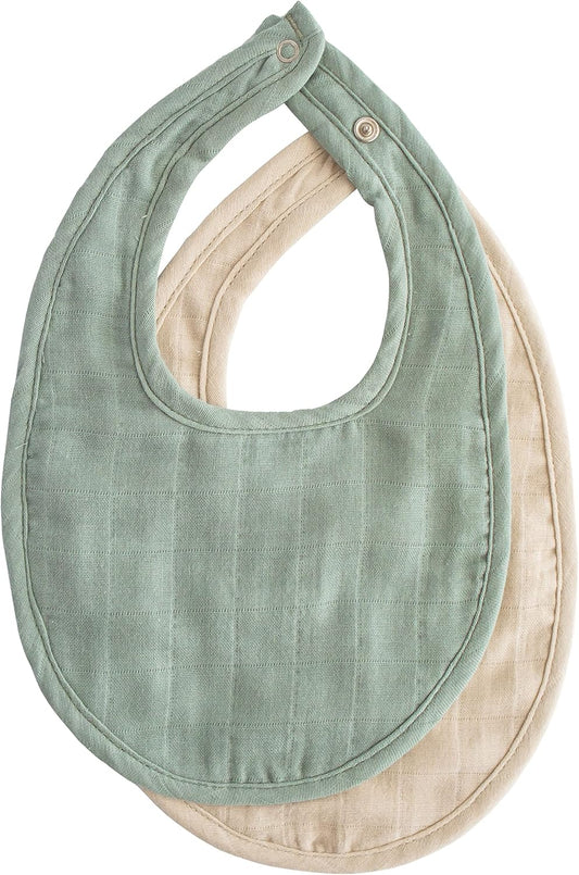 mushie Muslin Baby Bib | Soft Cotton for Infant Drips, Drools & Feedings | Adjustable Fit | 2 Pack
