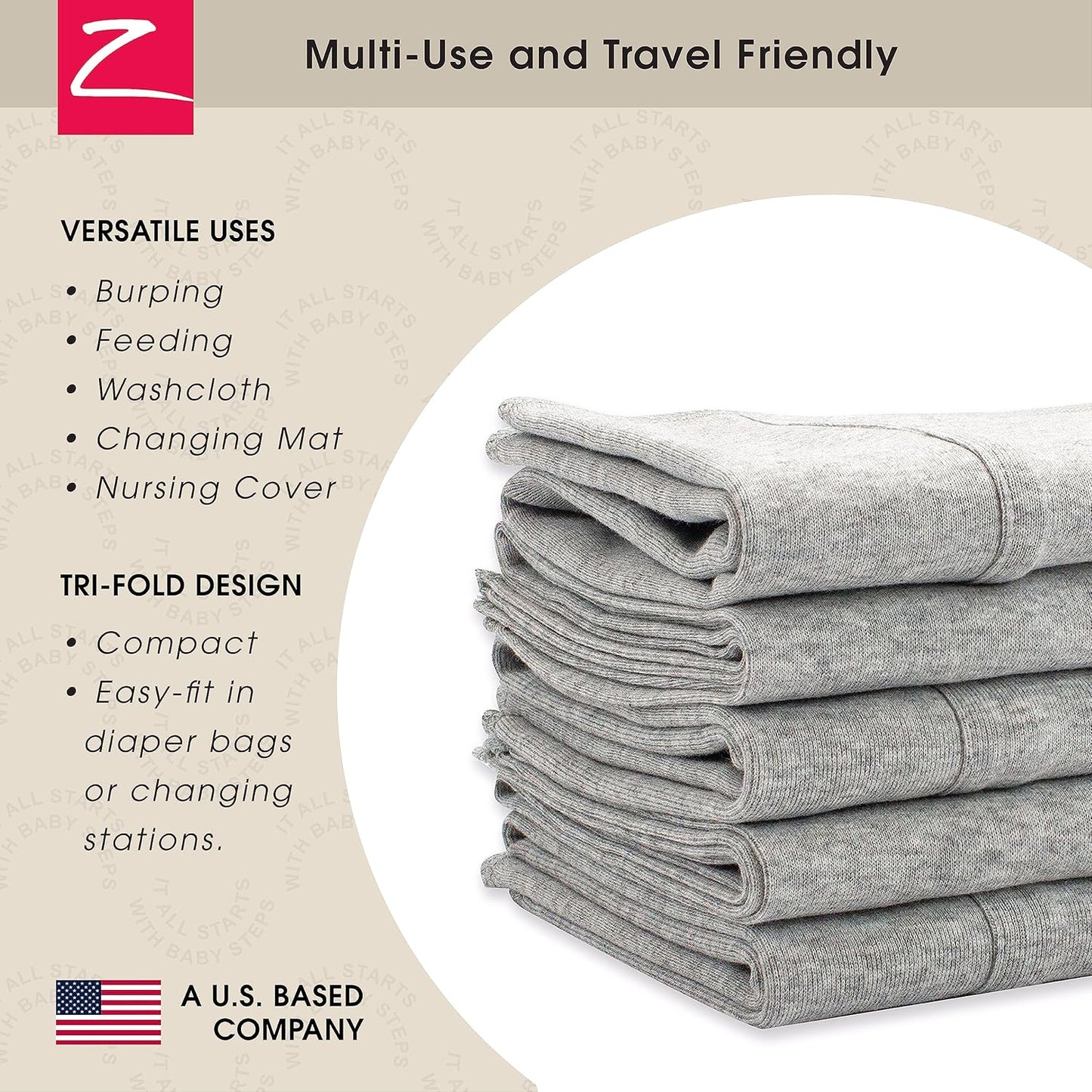 Zutano 5-Pack Organic Burp Cloths for Baby Girl & Boy, Large Cotton Burping Cloths for Babies | Absorbent Baby Spit-Up Rags | Gender Neutral Burp Clothes | Newborn Essentials, Heather Gray