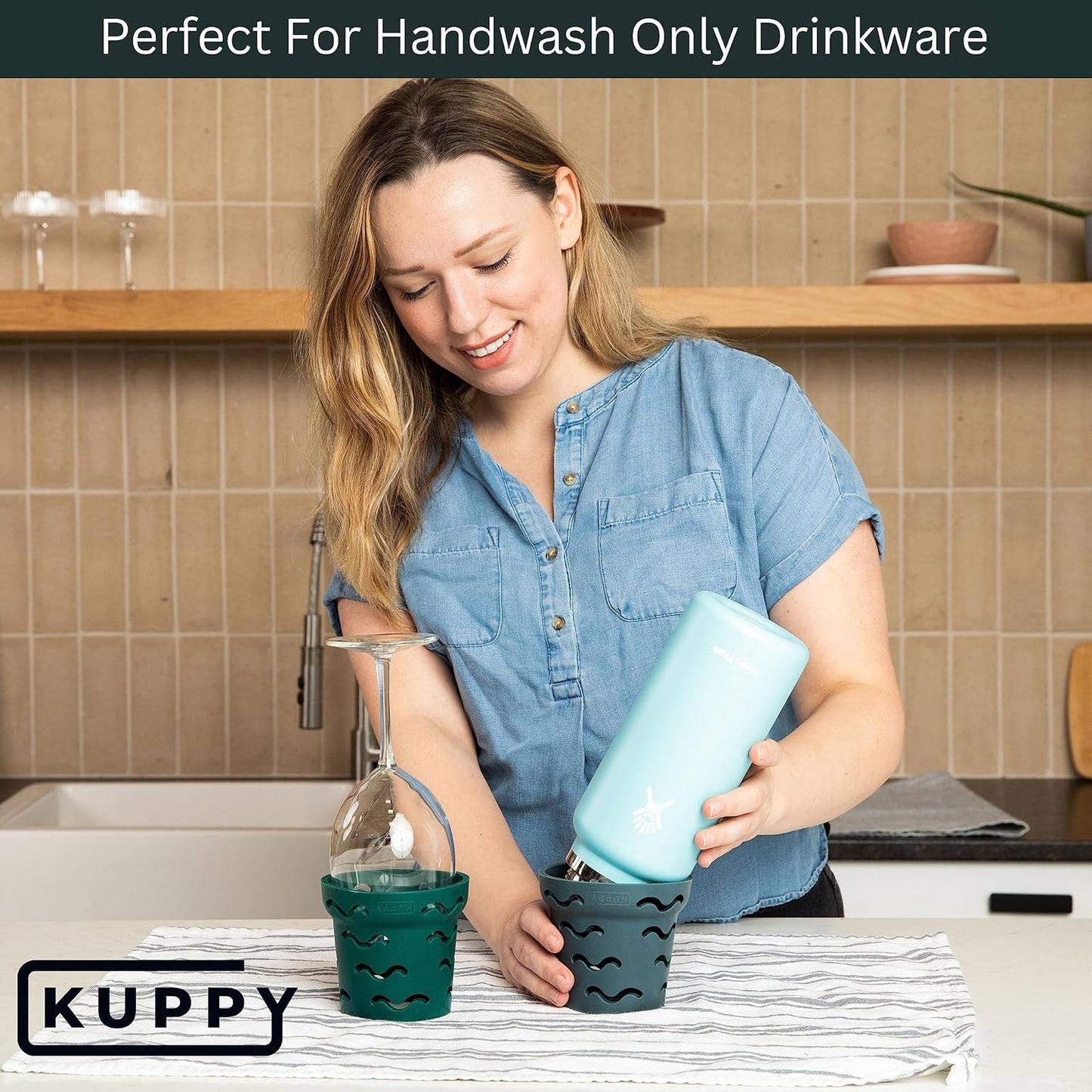 Kuppy Silicone Water Bottle Drying Rack - Fast-Dry Bottle Dryer for 20-64oz Cups - Reusable Food Storage Bag Drying Rack - Compatible with Stanley, Owala, Stasher (Green, 4-Pack)