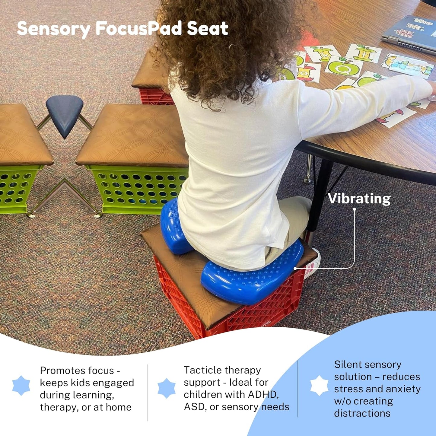 Special Needs Essentials FocusPad 3-in-1 | Blue Bouncy Chair | Sensory Foot Cushion | Therapy Tools for Kids and Adults with ADHD & Autism | Fidget Toys (Blue)