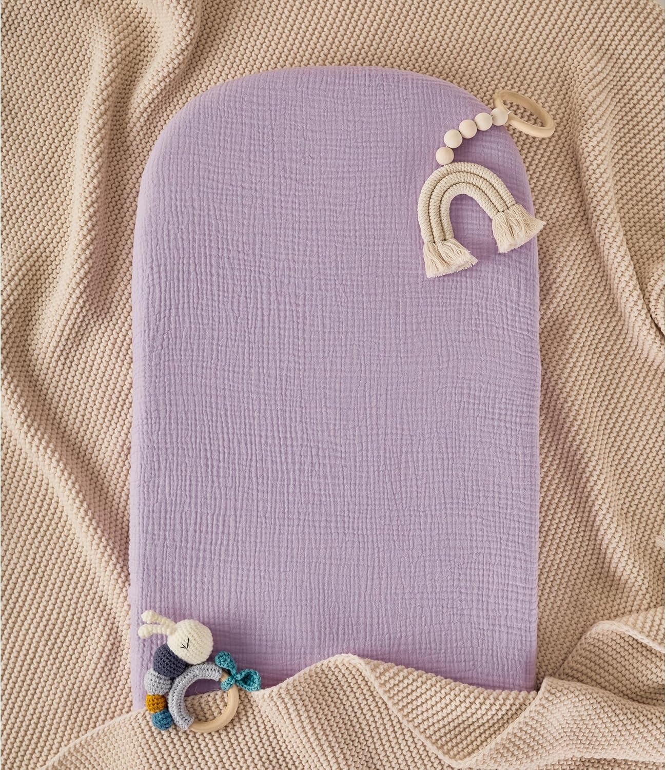 TILLYOU Muslin Bassinet Sheets Girls Boys, 100% Cotton Bassinet Sheets, Fit Oval, Rectangle and Square Mattress, 2 Pack，Light Purple&Light Pink