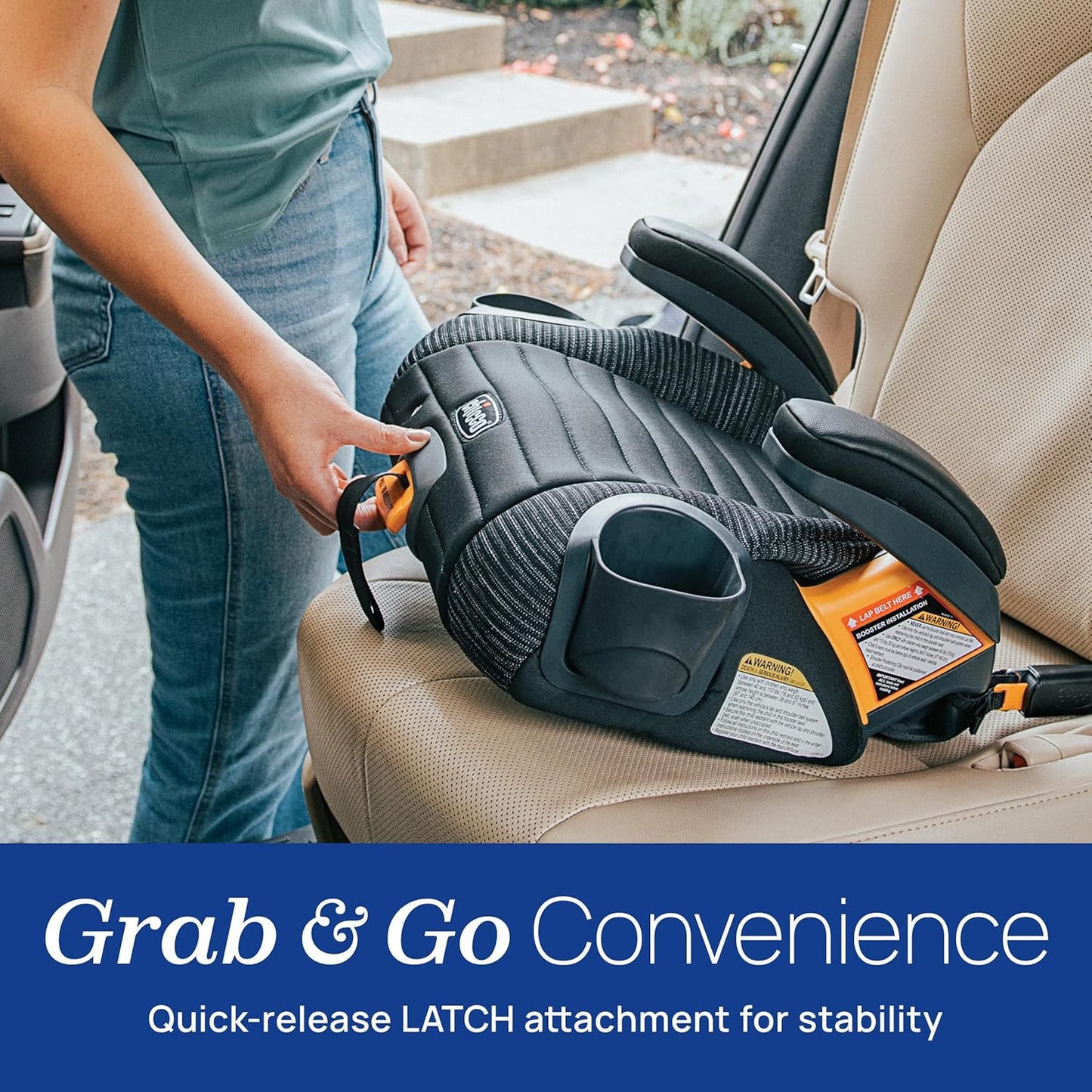 Chicco GoFit ClearTex Plus Backless Booster Car Seat, Latch Attachment, Quick-Release Latch Removal, Portable Car Booster Seat for Children at Least 4 Years Old and 40-110 lbs | Confetti/Black