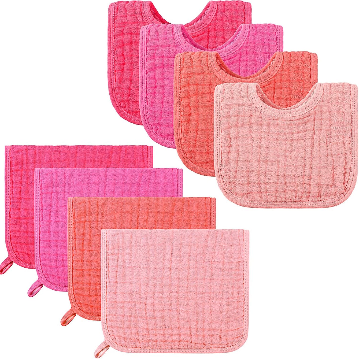 Tatuo 8 Pcs Baby Muslin Bibs & Burp Cloths 6 Absorbent Layer 100% Cotton Unisex Baby Bibs for Drooling and Teething