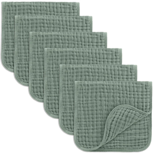 Comfy Cubs Muslin Burp Cloths 20" x 10", Pack of 6 - Large, 6-Layer, Ultra Absorbent 100% Cotton for Baby Drool and Messes - Soft, Safe & Gentle Baby Burp Cloths Set for Boys & Girls - Fern