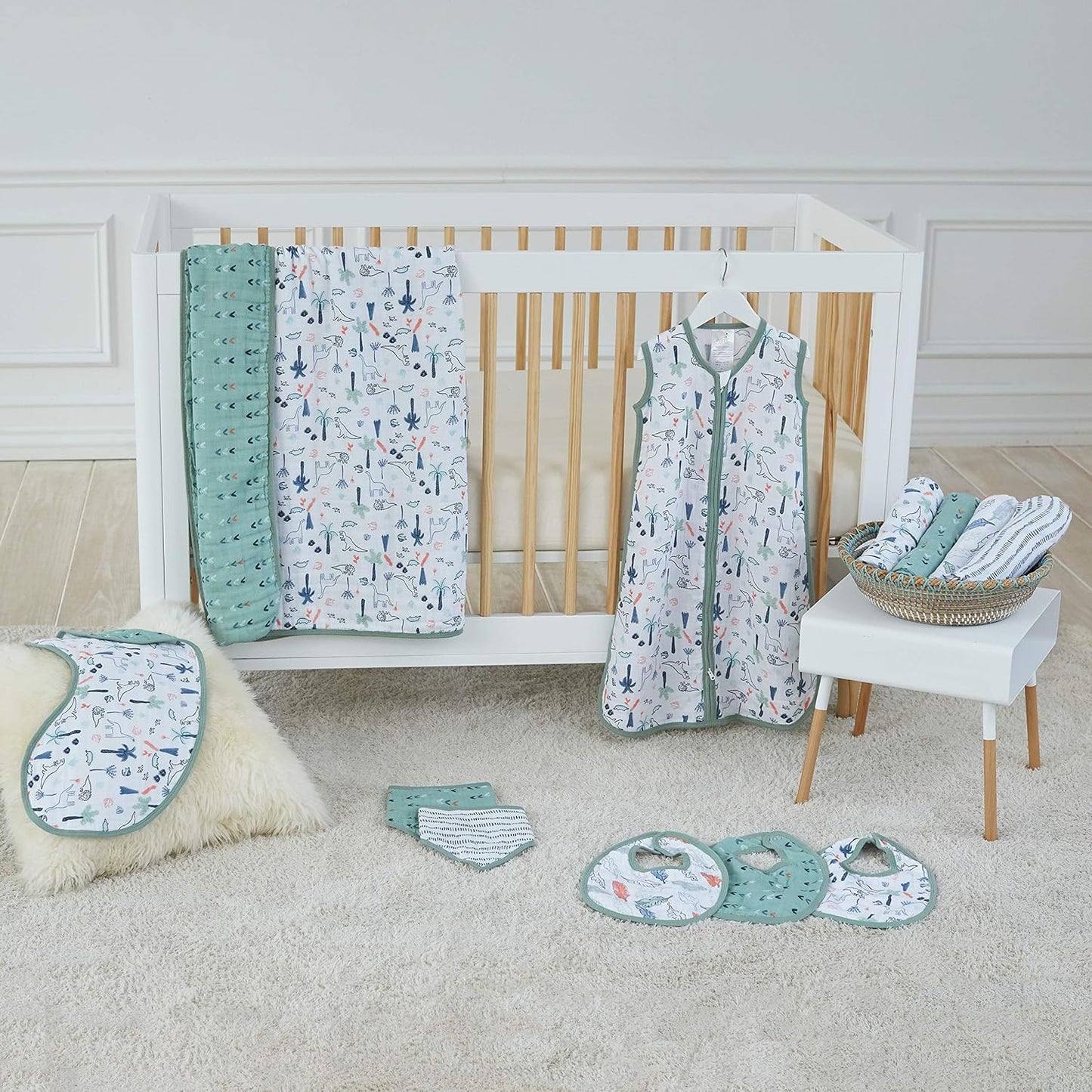 aden + anais Essentials Swaddle Blanket, Muslin Blankets for Girls & Boys, Baby Receiving Swaddles, Newborn Gifts, Infant Shower Items, Wearable Swaddling Set, 4 Pk, Dinotime