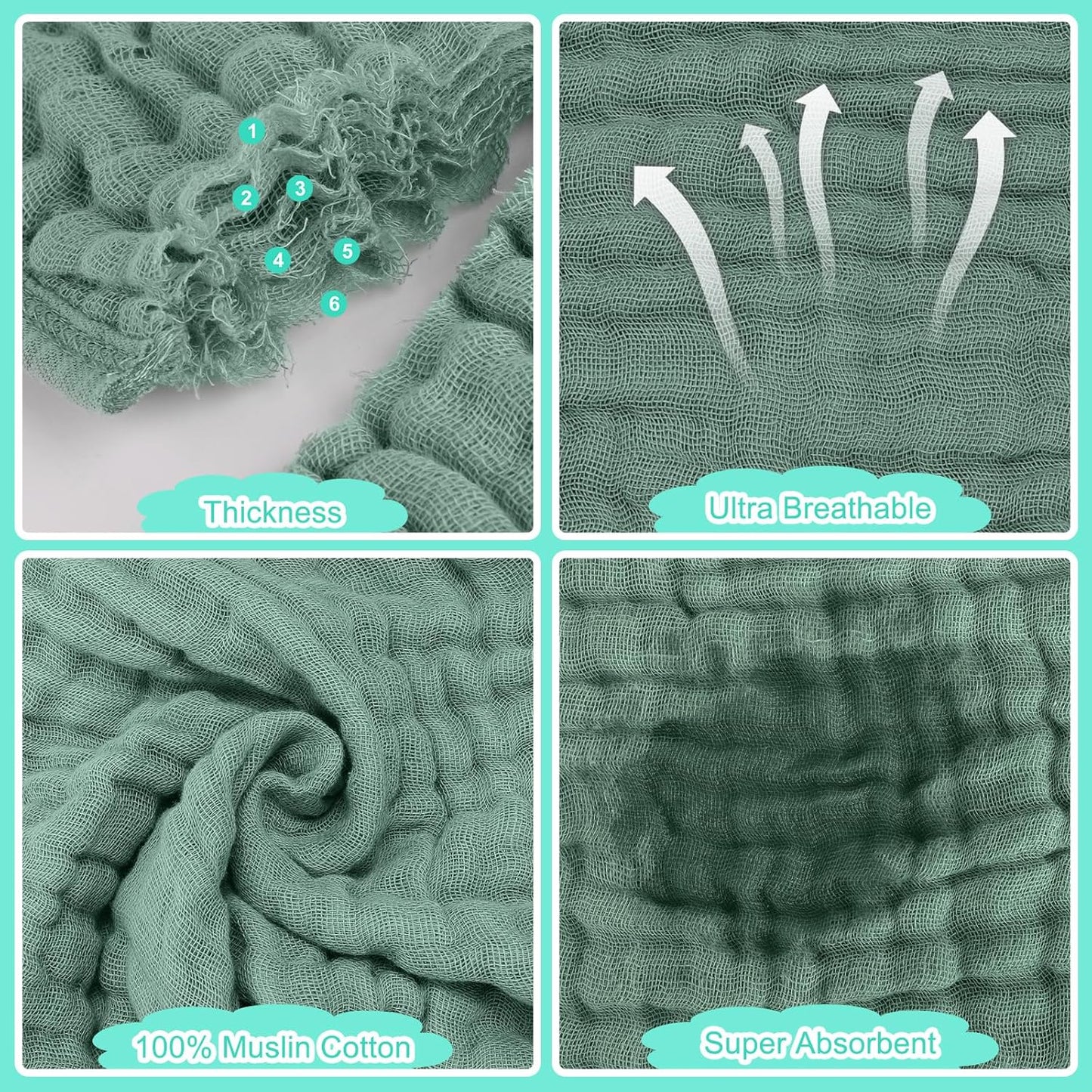 Accmor 6 Pack Muslin Burp Cloths 100% Cotton 20''x10'' Large Extra Soft and Absorbent Baby Burping Cloth for Boys Girls