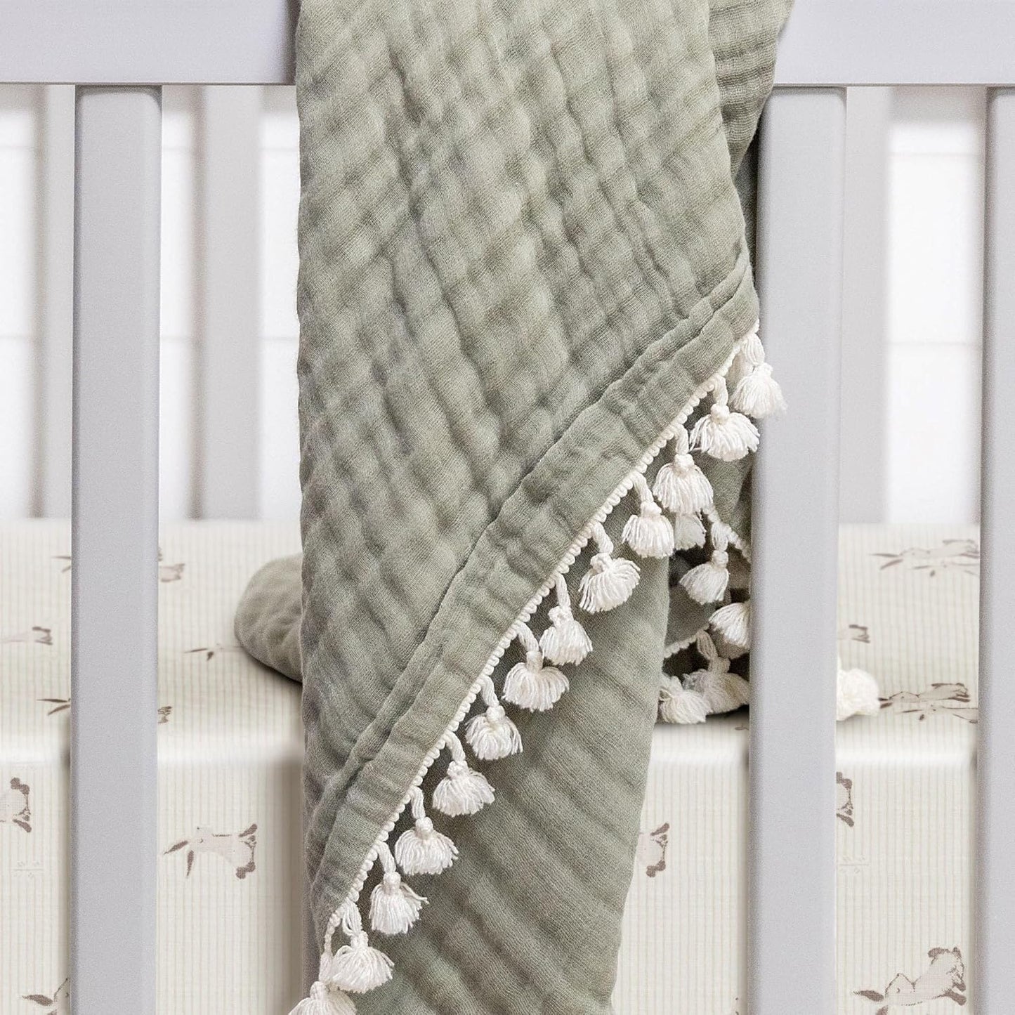 Crane Baby 100% Organic Cotton Gender Neutral Animal Nursery Bedding, Fitted Sheet, Soft Breathable GOTS Certified Cotton, Bunny Crib Sheet