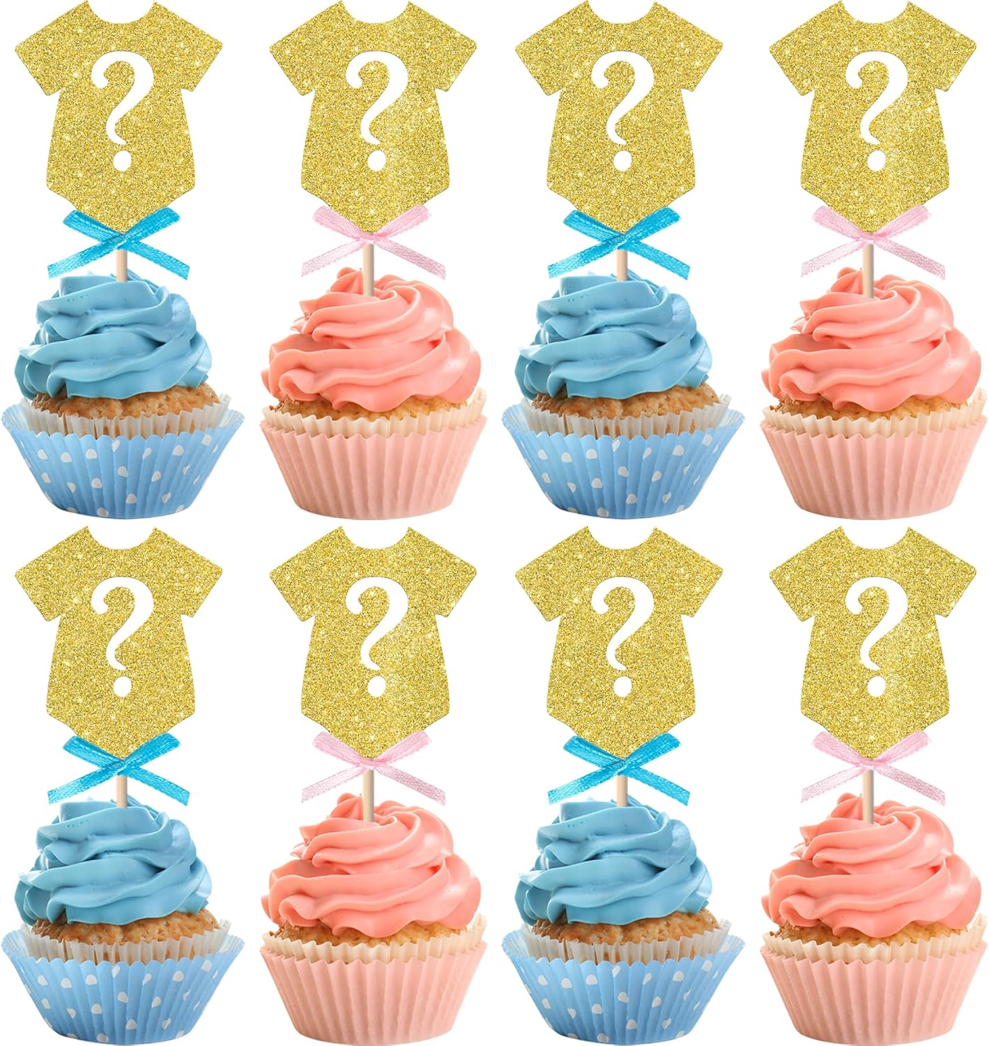 Rsstarxi 24 Pack Gender Reveal Cupcake Toppers Boy or Gir Gender Reveal Party Decorations Pink or Blue Bow Tie Cupcake Picks for Baby Shower Party Cake Decorations Gold