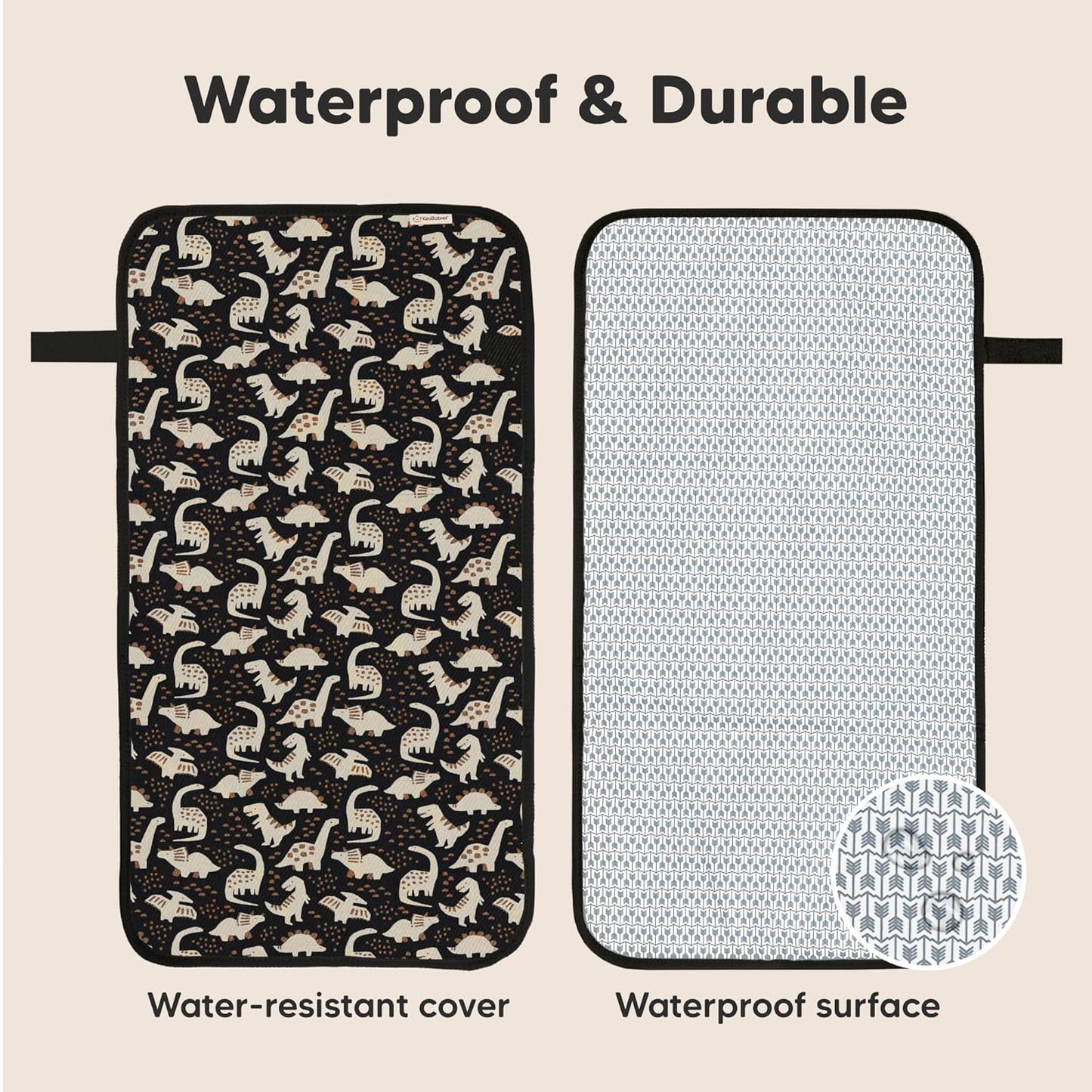 KeaBabies Portable Diaper Changing Pad, Easy Wipe Clean - Foldable Waterproof Baby Changing Mat for Diaper Bag, Compact, Lightweight, 25x13 Newborn, Infant, Baby Changer Travel Essential (Dino Ridge)