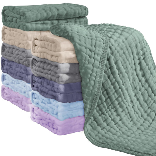 Looxii Muslin Burp Cloths 100% Cotton Muslin Cloths 12 Pack Large 20''x10'' Extra Soft and Absorbent Baby Burping Cloth for Boys and Girls (Multicolor)