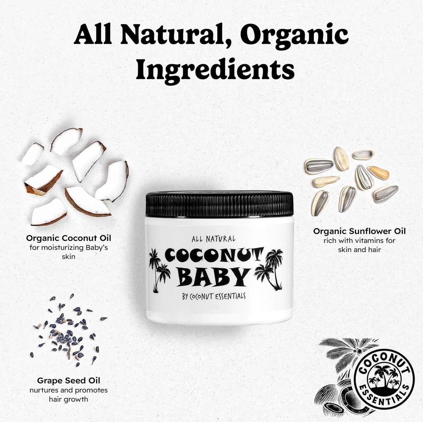 Coconut Baby Oil for Hair & Skin Care, Natural & Organic, Coconut Oil for Cradle Cap, Eczema, Infant Scalp Relief, Hair Oil for Curly Hair - Newborn Moisturizer for Sensitive Skin, Unscented - 2 fl oz