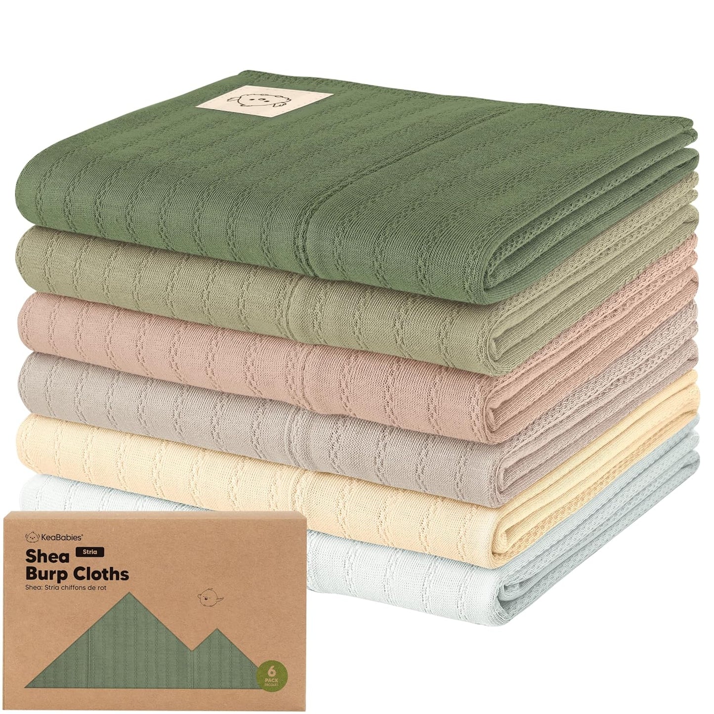 KeaBabies Organic Cotton Burp Cloths Baby Girl, Boy - 6-Pack Large Burping Clothes for Babies, Spit Up Rags, Super Soft & Absorbent Newborn Wash Towels, Gender Neutral, Non-Shrink (Stria, Hedges)