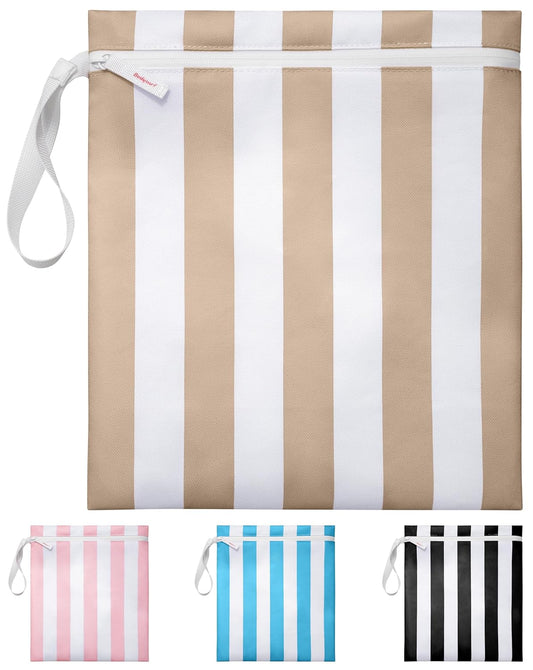 Bodysurf Wet Bag for Swimsuit, Beach, Pool, Gym, Travel, Dirty Laundry - Wet Bags for Baby, Kids, Toddlers, Pump Parts, Cloth Diapers - Reusable Waterproof Striped Makeup & Toiletry Pouch - Sand