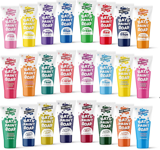 Tub Works® Bath Paint Soap Bath Toy, 24 Pack | Non-Toxic, Washable Bathtub Paint for Finger Painting in the Tub | Ideal Toddler Bath Toys for Creative Play | Classic & Pastel Bath Colors for Kids Bath