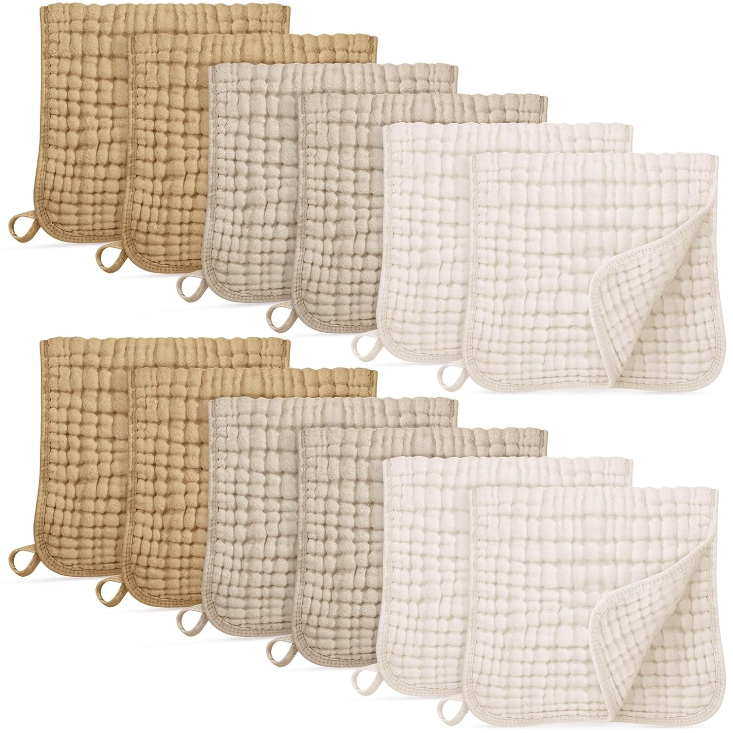 Muslin Burp Cloths for Baby 100% Cotton Burping Cloths for Boys Girls Large 20''X10'' Extra Soft and Absorbent 12 Pack - Gradient Khaki