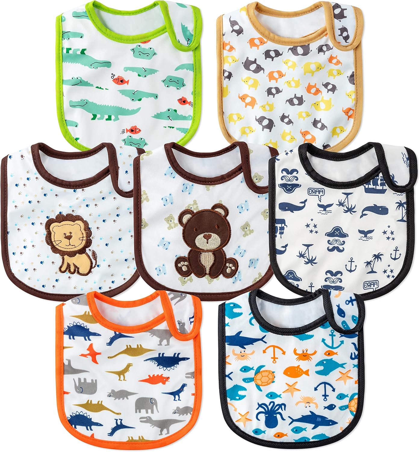 7Pcs Cotton Waterproof Baby Bibs Hook Loop Closure Newborn Bib Keepsake Baby Gift for Drooling Feeding Eating