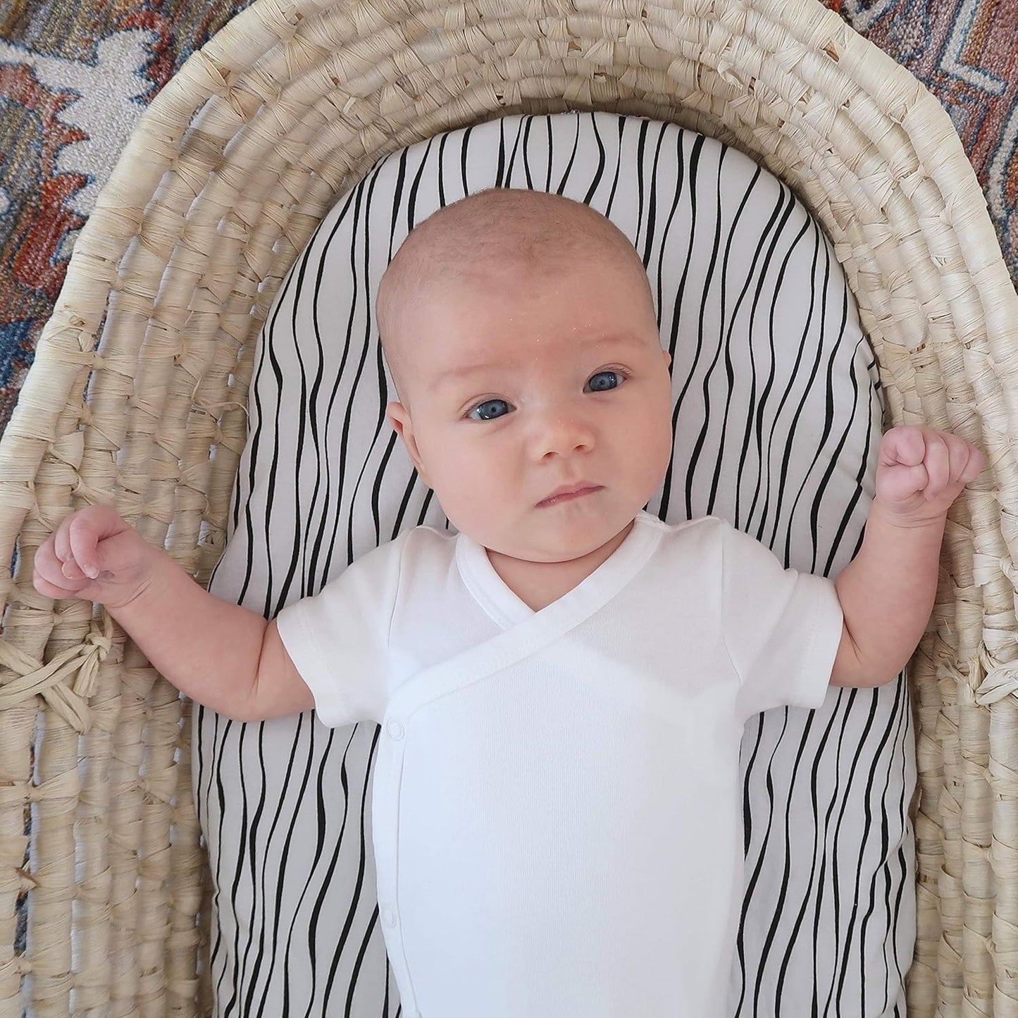 Bassinet Sheet Set 2 Pack 100% Jersey Cotton Black and White Abstract Stripes and Dots by Ely's & Co