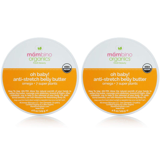 Mambino Organics Oh Baby! Belly Butter, Belly Cream with Shea Butter for Pregnancy, Minimizes Stretch Marks, Vegan, Cruelty-Free, Maternity Skin Care, 2-Pack, 4 fl oz