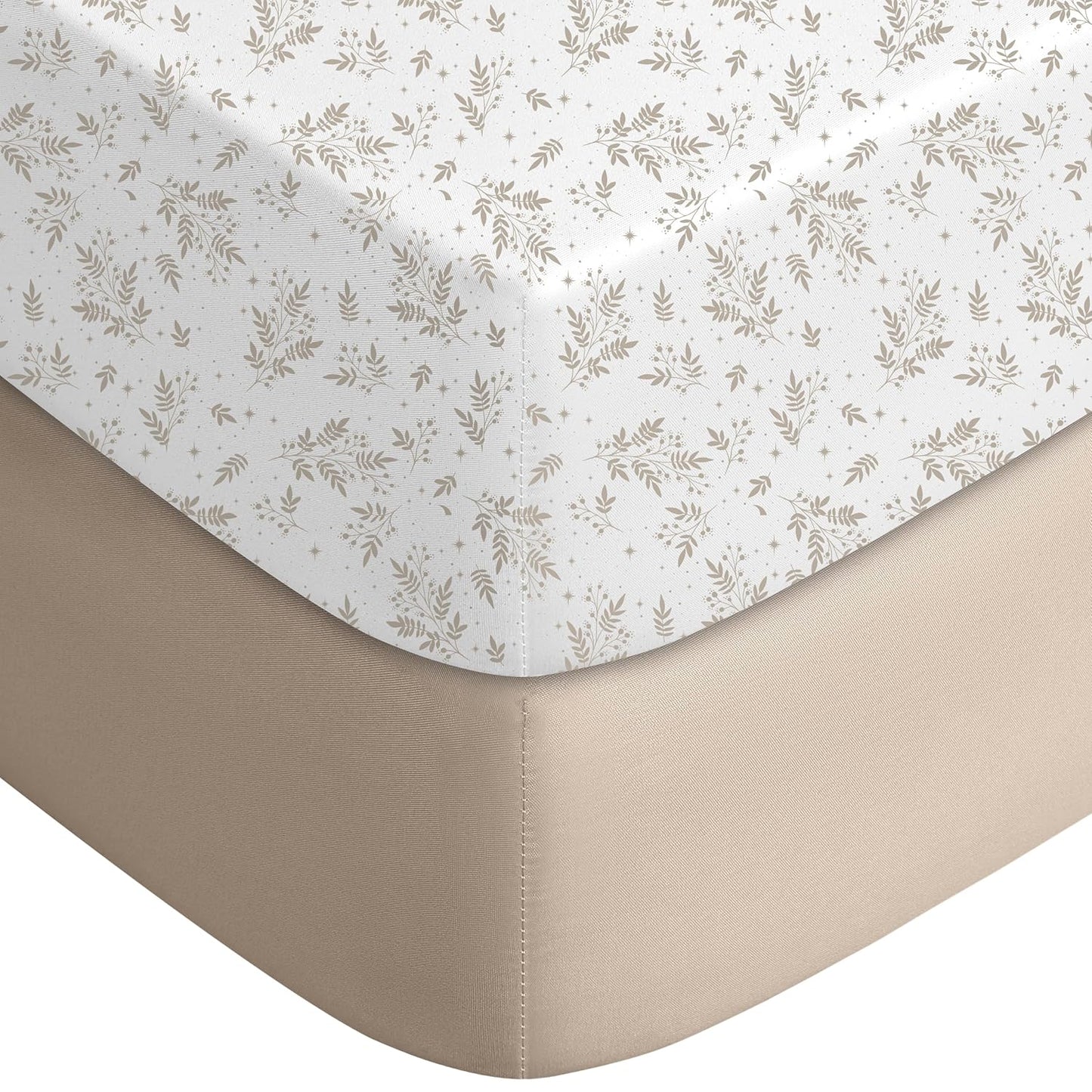 Yoofoss Pack and Play Sheets Fitted, Mini Crib Sheets 2-Pack for Pack N Play Mattress, Stretchy Playard Sheet, Soft and Breathable Brown+Leaf