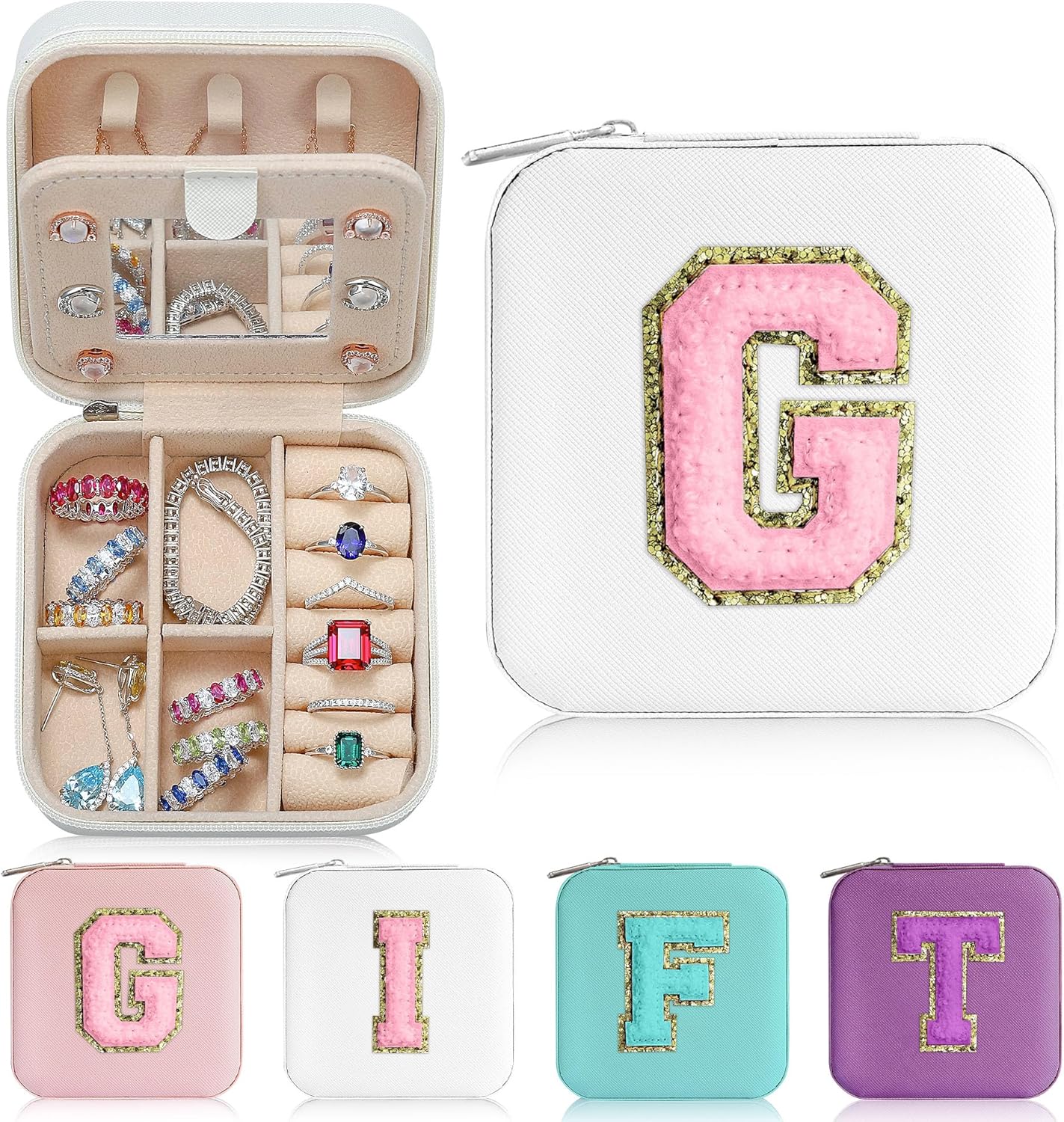 Parima Small Jewelry Box for Girls, Travel Initial Jewelry Boxes for Girls | Small Jewelry Organizer Box | Jewelry Case Organizer - Letter G, White