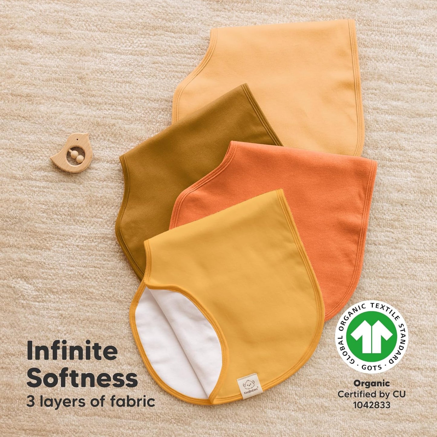 KeaBabies 4-Pack Baby Burp Cloths Baby Girl, Boy - Organic Cotton Burp Cloth, Extra Large, Absorbent, Soft Burping Cloths & Bibs Set for Babies, Newborn Burp Clothes, Thick Burp Rags (Phase)