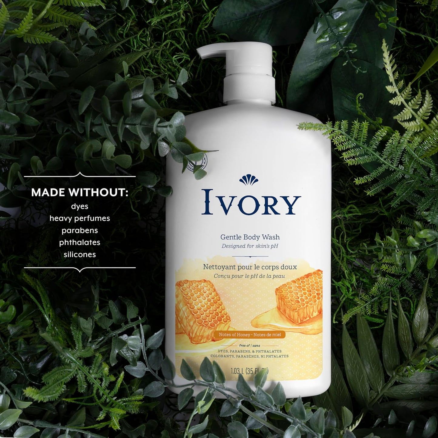 Ivory Body Wash Gentle, Free of dyes, parabens, and phthalates, Honey Scent, 35 oz