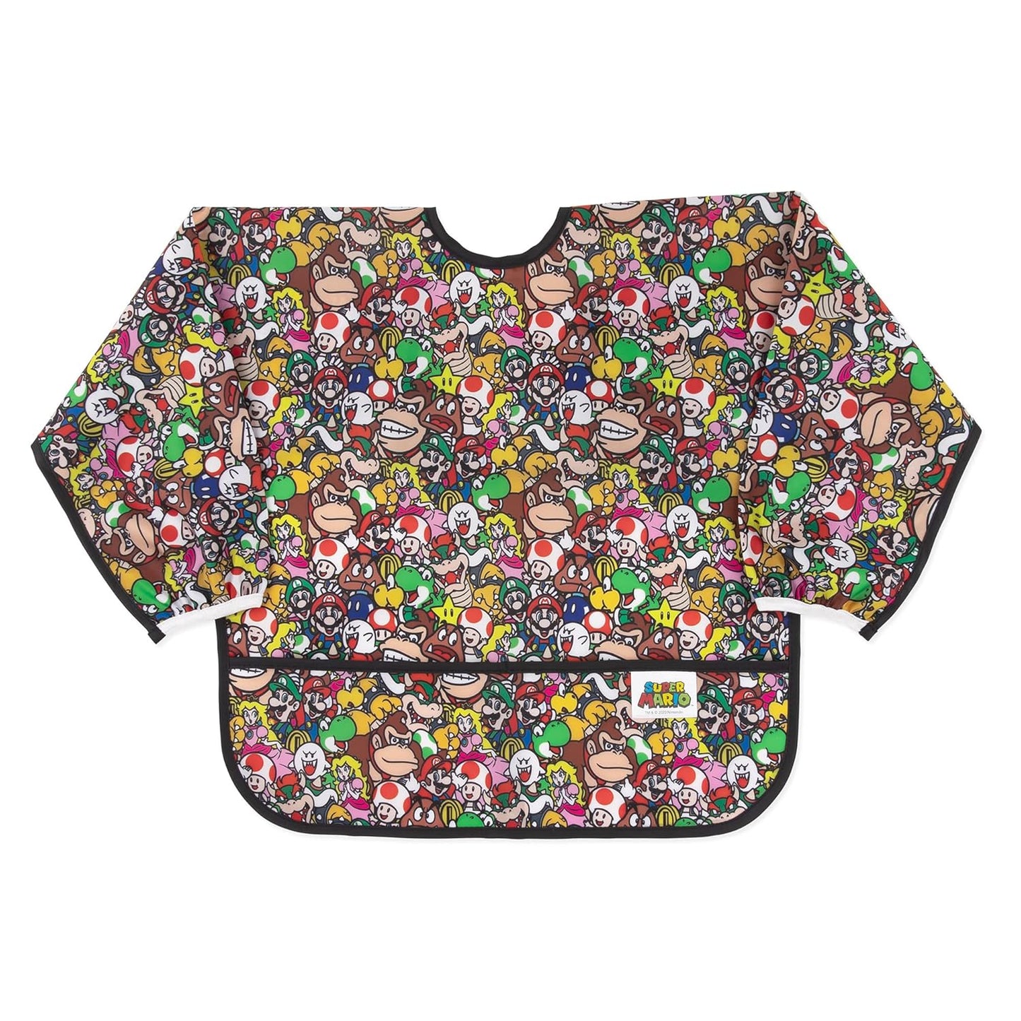 Bumkins Sleeved Bib for Girl or Boy, Baby and Toddler for 6-24 Mos, Essential Must Have for Eating, Feeding, Baby Led Weaning Supplies, Long Sleeve Mess Saving Food Catcher, Nintendo Super Mario