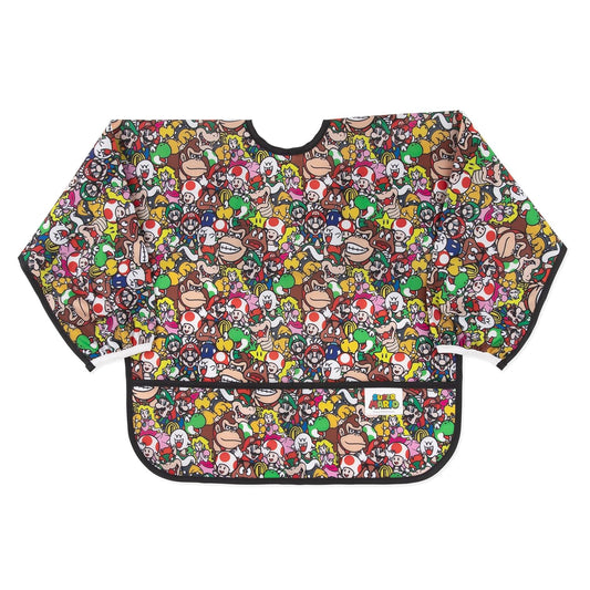 Bumkins Sleeved Bib for Girl or Boy, Baby and Toddler for 6-24 Mos, Essential Must Have for Eating, Feeding, Baby Led Weaning Supplies, Long Sleeve Mess Saving Food Catcher, Nintendo Super Mario