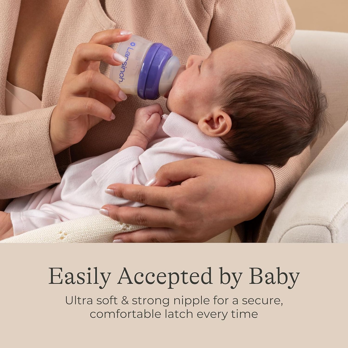 Lansinoh Anti-Colic Baby Bottles for Breastfeeding Babies, 2 Ounces, 2 Count, with 2 Extra Slow Newborn Flow Nipples, Size XS