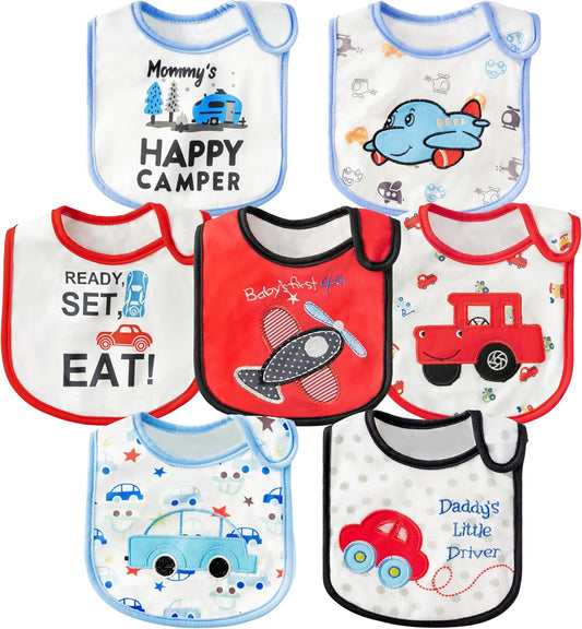7Pcs Cotton Waterproof Baby Bibs Hook Loop Closure Newborn Bib Keepsake Baby Gift for Drooling Feeding Eating