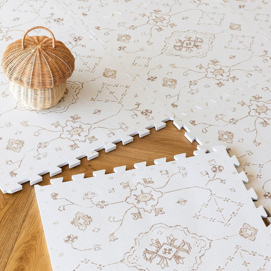 Lillefolk Baby Play Mat for Floor – 6x6ft Vintage Vanilla | Soft Non Toxic Premium EVA Foam Tiles for Tummy Time, Crawling & Playroom – Waterproof Floor Mat for Babies & Toddlers (9 Tiles)