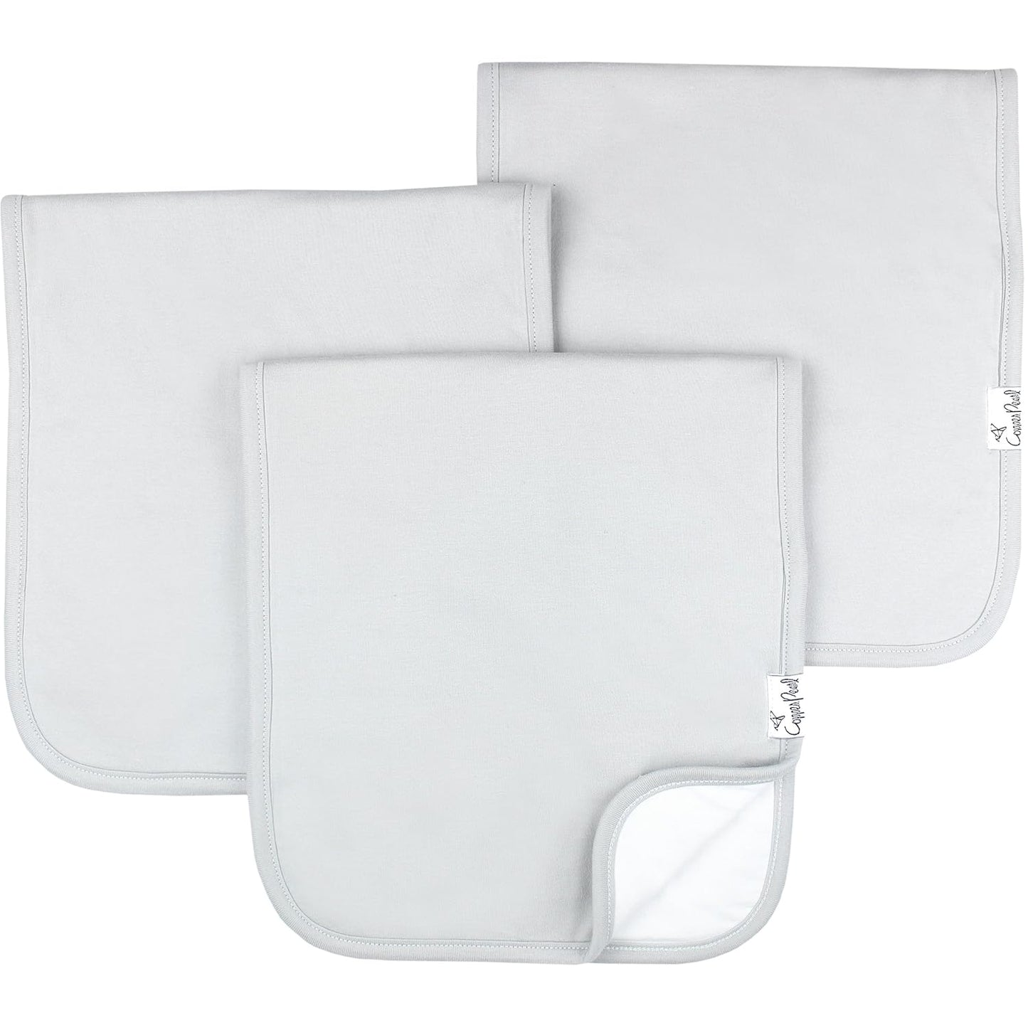Copper Pearl Premium Baby Burp Cloths - 3-Pack Large Cotton Burp Cloths, Extra Soft Spit Up Rags with 3 Absorbent Layers, Perfect for Baby Boy and Baby Girl Gifts (21" x 10" Size, Grey Basics Set)