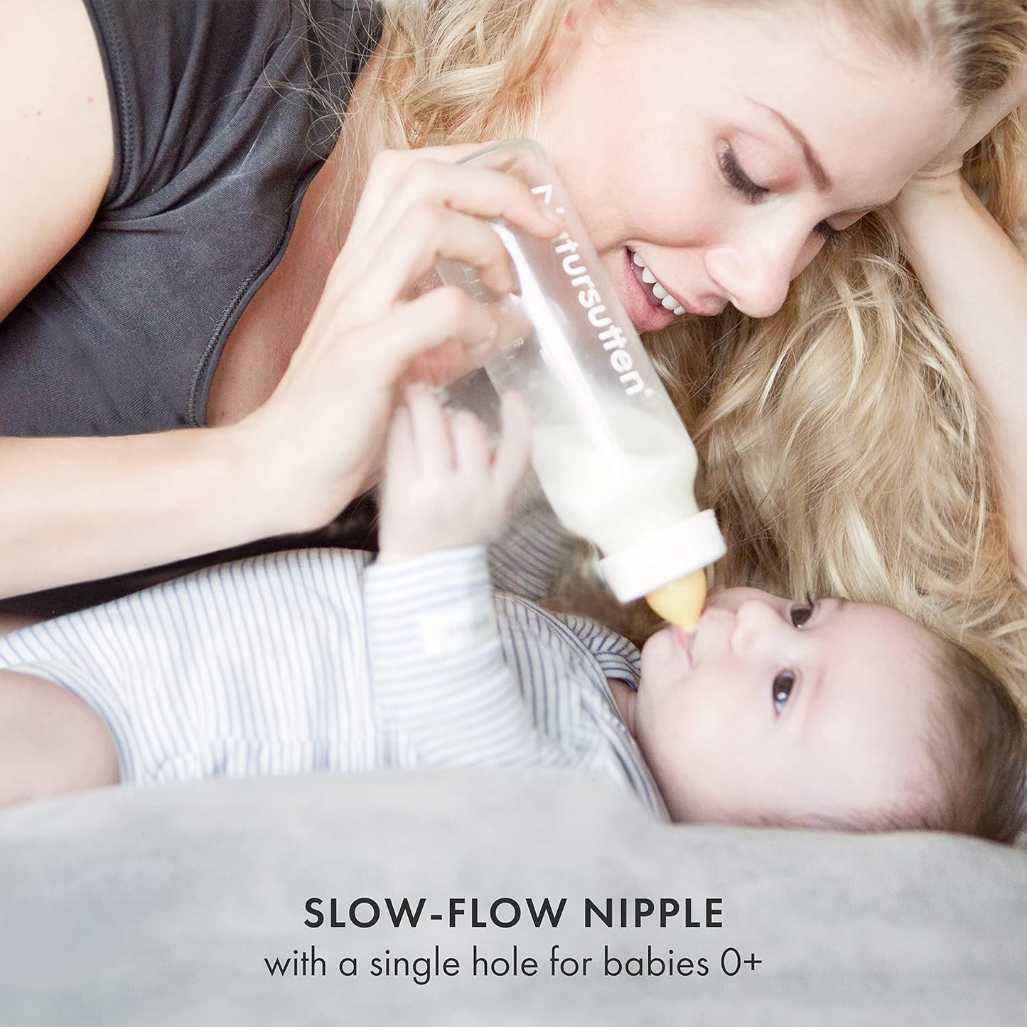 Natursutten Anti-Colic Glass Baby Bottle 2-Pack - 8 oz, 4 oz Bottles for Breastfeeding Babies - Newborn Bottles Set: Natural Rubber Slow-Flow Bottle Nipples, Seals, Valves, Baby Bottle Caps (8 Ounce)