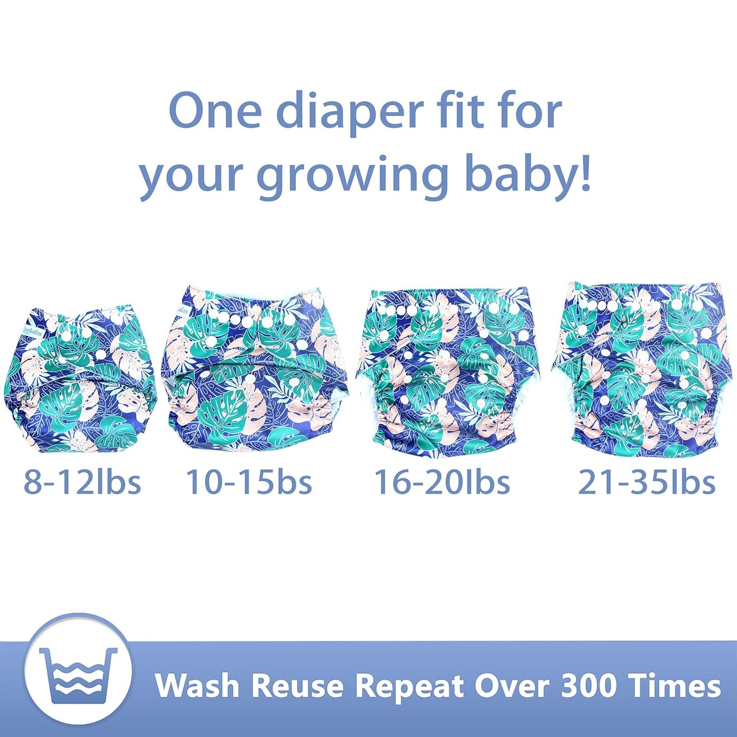 Leekalos Cloth Diapers Reusable for Boys and Girls, Baby Diaper Cloth with Inserts & Wet Bag One Size (Floral)