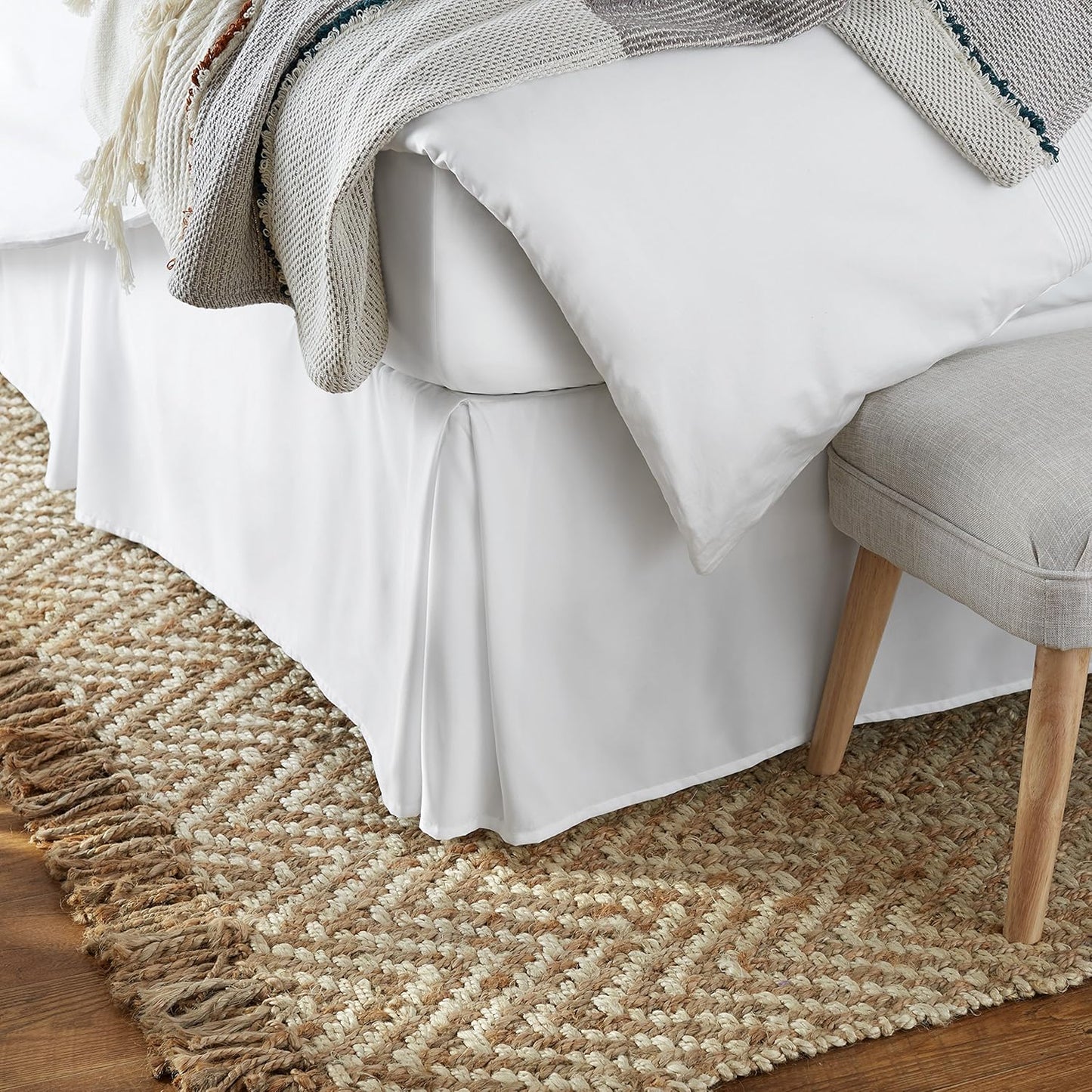Amazon Basics Lightweight Pleated Bed Skirt, Full, Bright White, Solid