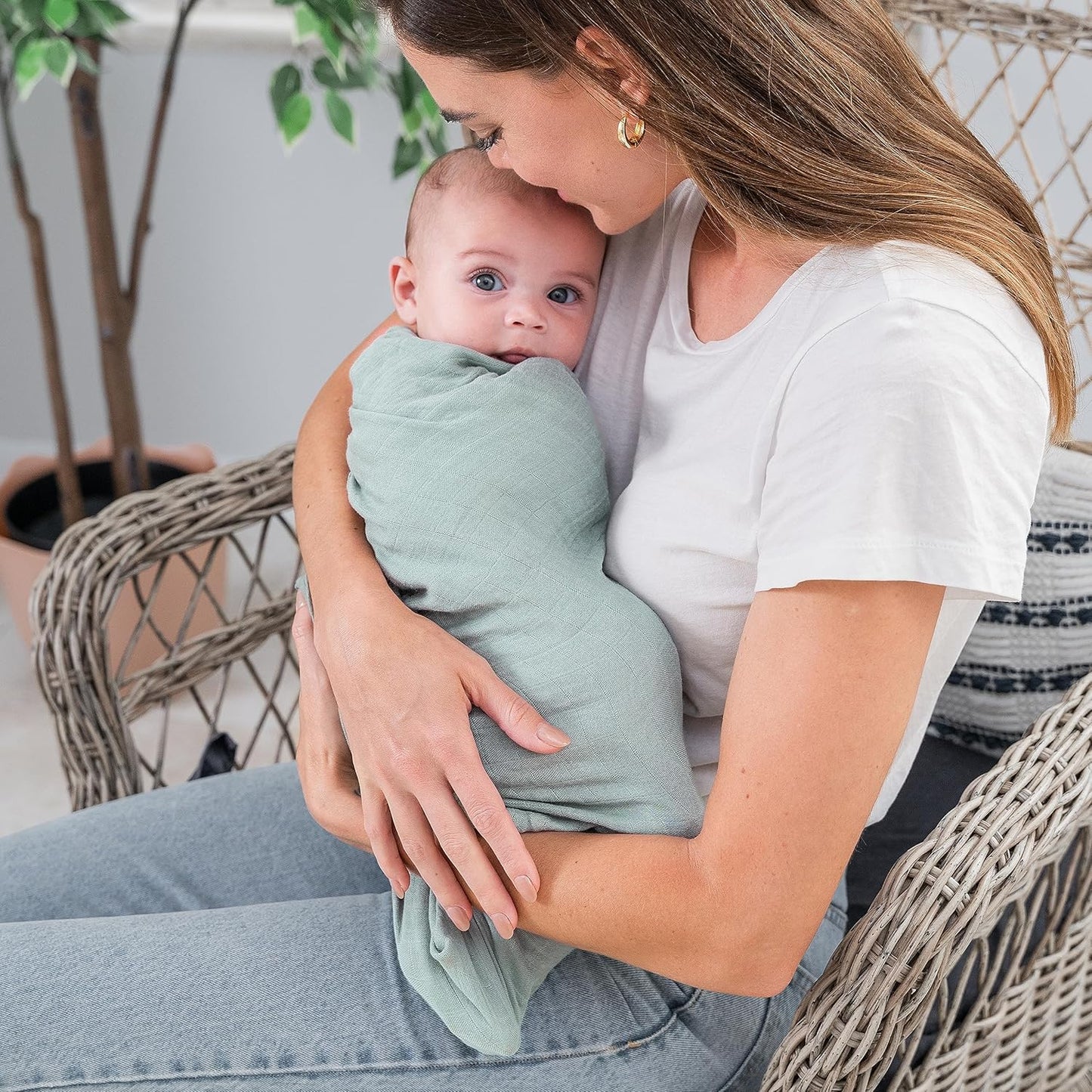 Comfy Cubs Muslin Swaddle Blankets Pack of 1 - 47 x 47 Inch Soft Cotton Baby Blanket Set, Large Multipurpose Wraps for Newborns - Self-Soothing Swaddles for Newborns - Fern