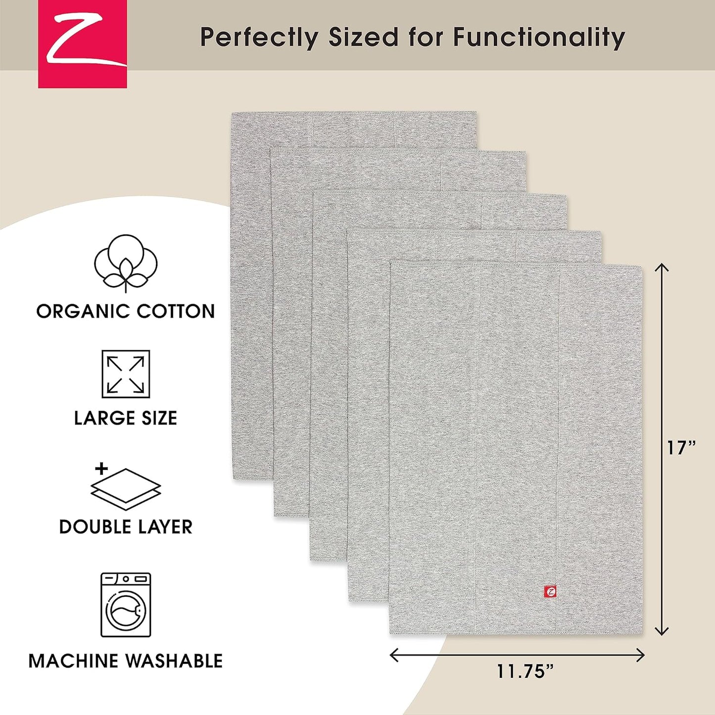 Zutano 5-Pack Organic Burp Cloths for Baby Girl & Boy, Large Cotton Burping Cloths for Babies | Absorbent Baby Spit-Up Rags | Gender Neutral Burp Clothes | Newborn Essentials, Heather Gray