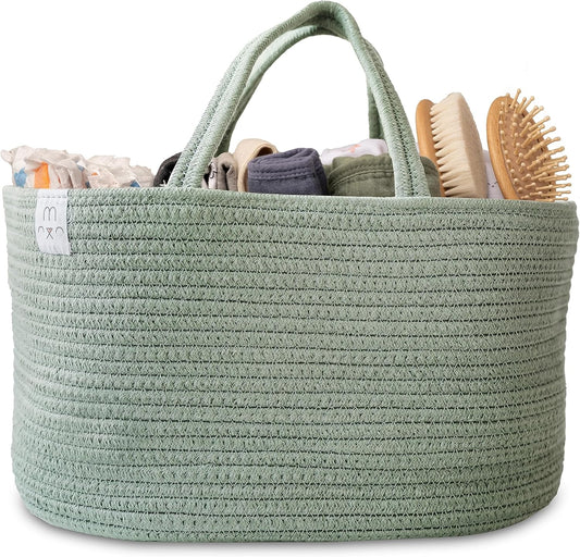 Natemia Diaper Caddy Organizer (Lily Pad) - Portable Rope Handles & 3 Compartments for Baby Items - Storage Basket for Newborn Essentials - Fits Spectra Breast Pump & Accessories - Registry Must Have