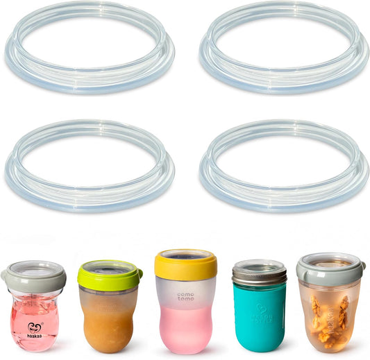 Comotomo Silicone Storage Lids 4-Pack | Food Grade | Travel Lids | Converts Baby Bottle to Snacks or Milk Container | Leak Proof
