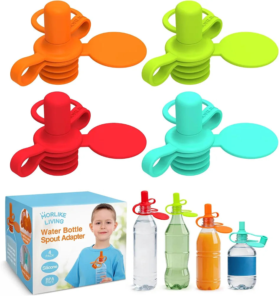 Morlike Living Water Bottle Spout Adapter, Silicone Baby Water Bottle Adapter for Toddlers, Protects Kids Mouth - No Spill & BPA Free (Mix - 4 Pack)